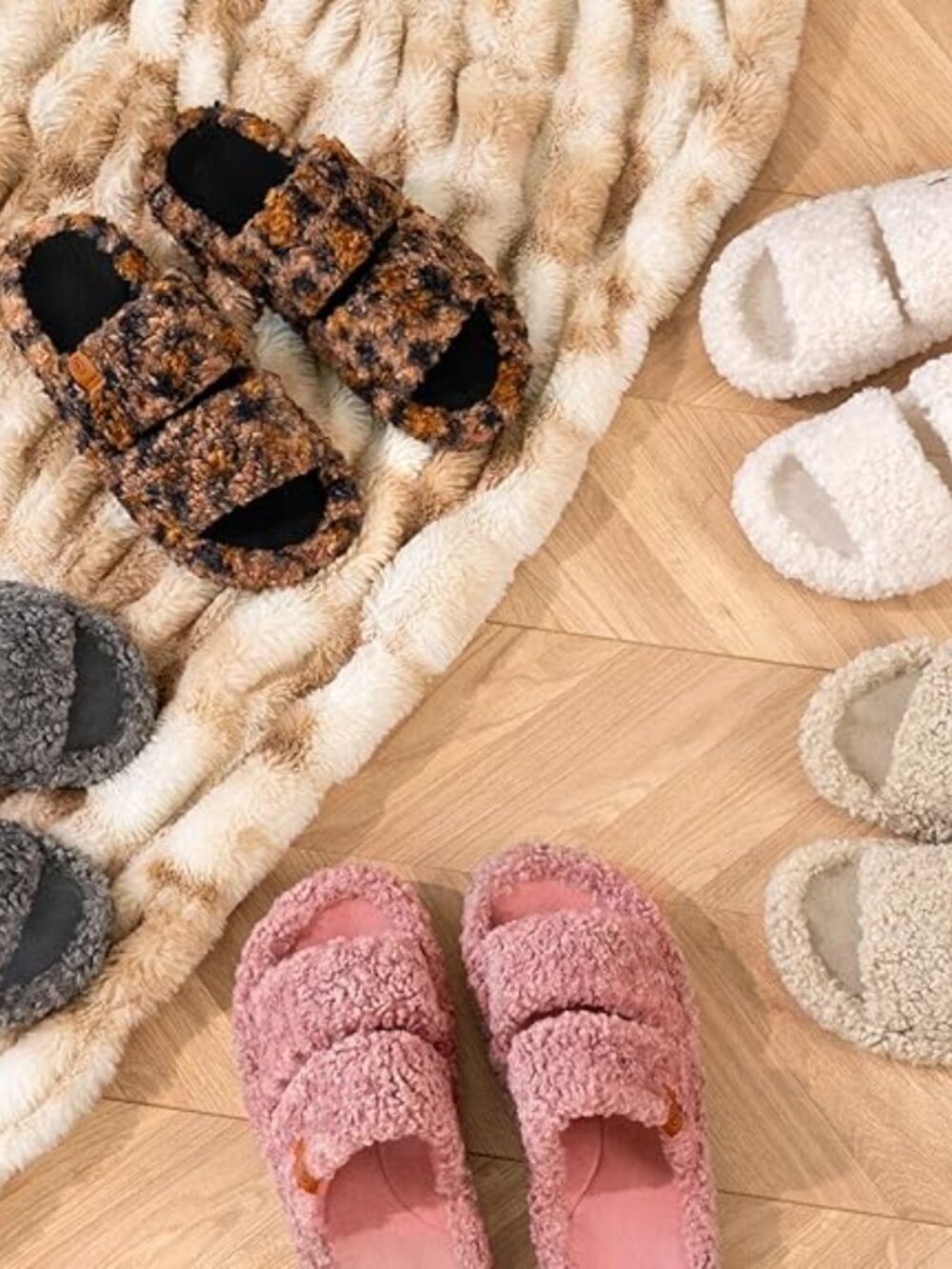 EverFoams Womens Fuzzy Open-toe Slippers Memory Foam Indoor House Shoes - Picture 4 of 6